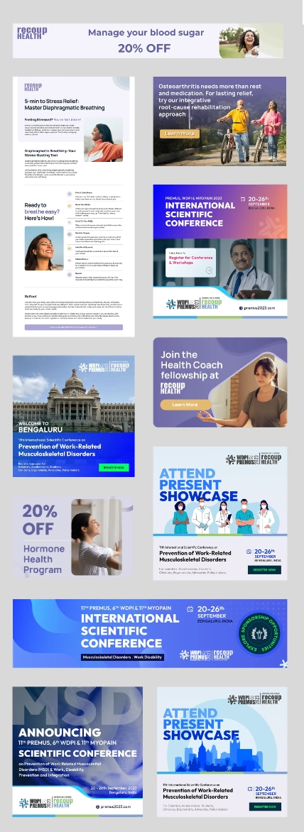 portfolio project thumbnails, campaign visuals, client case studies